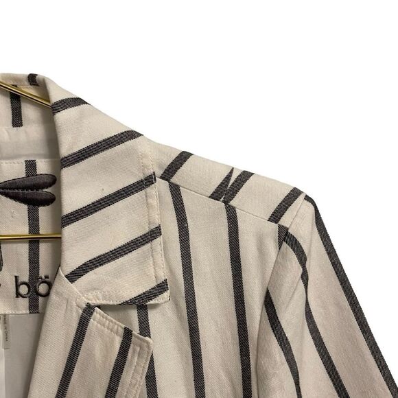 Tyler Boe Ruched Sleeve Linen Cotton Blend Single Button Blazer Navy White Sz 4 - Picture 2 of 7